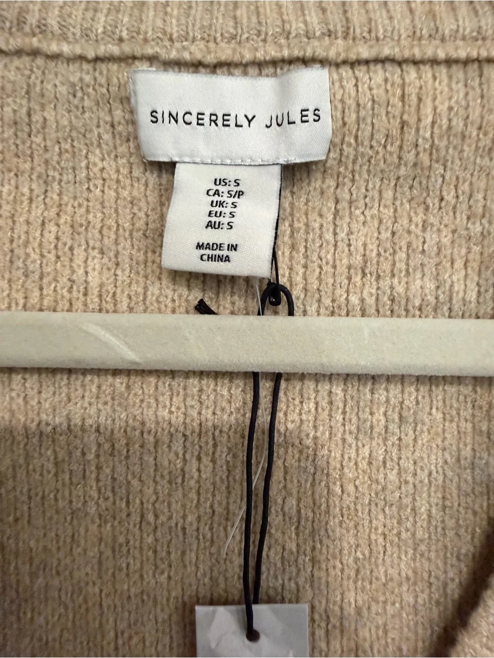 Sincerely Jules Tan Knit Sweater Vest Gold Toggle Size Small NWT